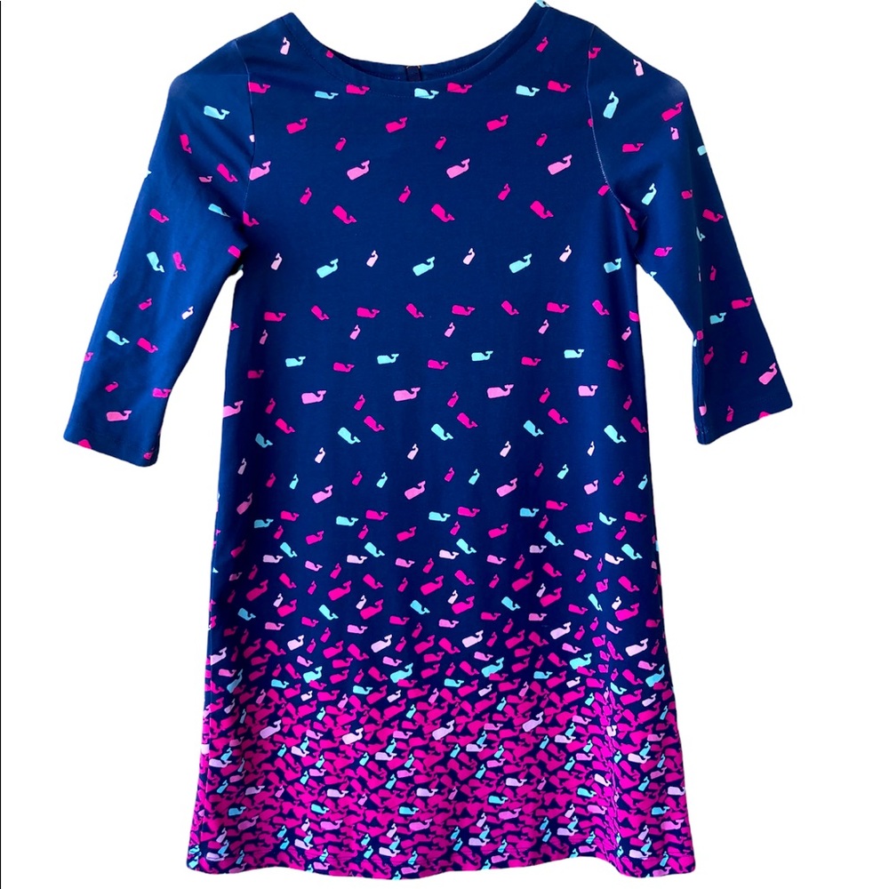 Vineyard Vines Girls Long Sleeve Blue Cotton Whale Dress 7/8